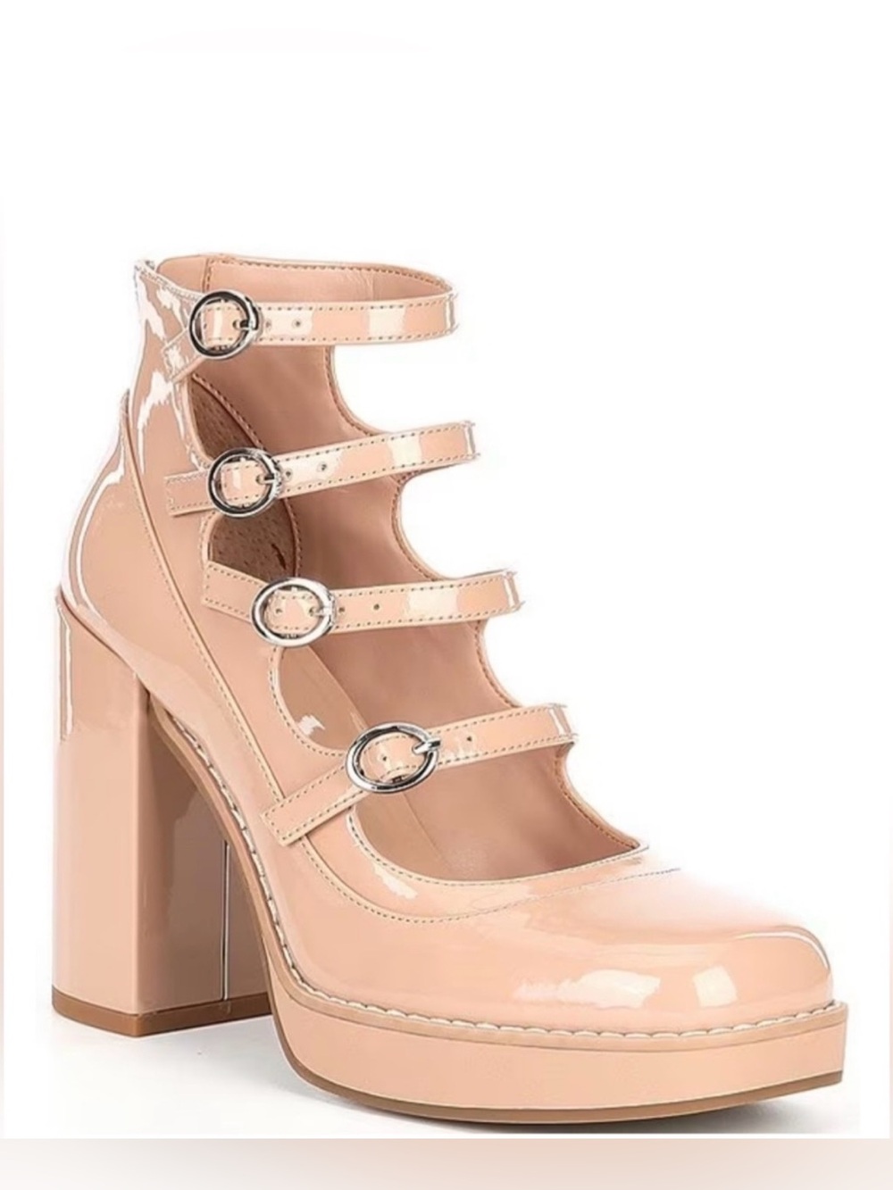NIB Gianni Bini Patent Nude Mary Jane Block Heel Pumps with Multiple Straps